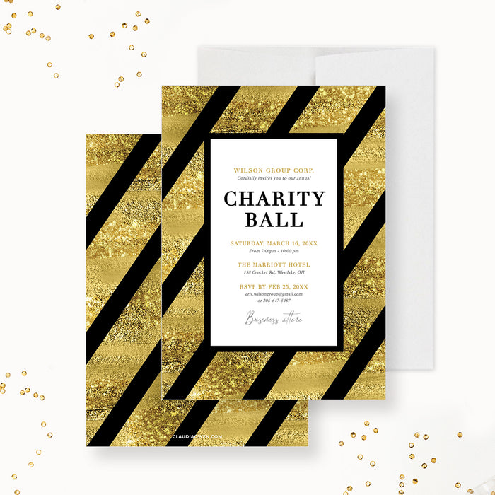 Annual Charity Ball Invitation Template, Gold and Black Gala Invites Digital Download, Business Fundraiser Dinner Event, Banquet Printable Invites, Team Dinner Party