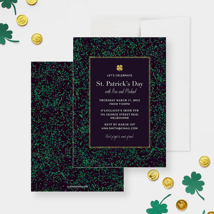 St Patricks Day Invitation Template, Saint Patricks Day Celebration Invite Instant Download with Shamrock, Irish Party Printable Invitation, St Paddy's Day with Four Leaf Clover
