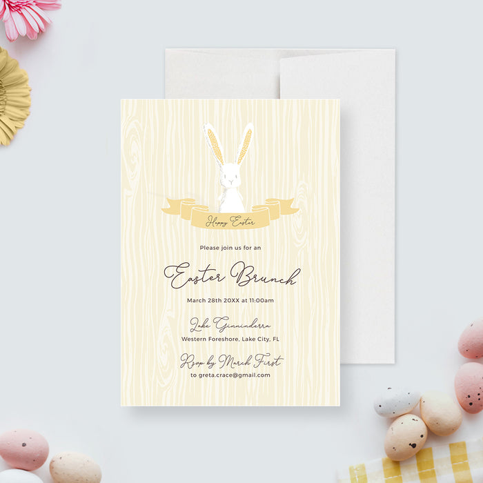 Easter Bunny Brunch Invitation Template, Easter Birthday Party Invite Instant Download with White Rabbit, Kids Printable Easter Invitations, Family Easter Egg Hunt Invite