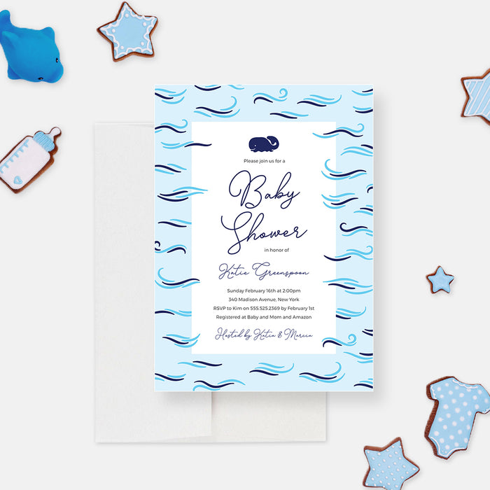Whale Baby Shower Invitation Template, Nautical Baby Shower Invites, Whale Birthday Invitations, Gender Neutral Baby Shower Printable Invites, Under the Sea Baby Shower Cards