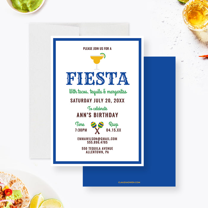 Fiesta Birthday Party Editable Template Invitation, Mexican Margarita Invite Digital Download, Lets Fiesta Spanish Instant Download