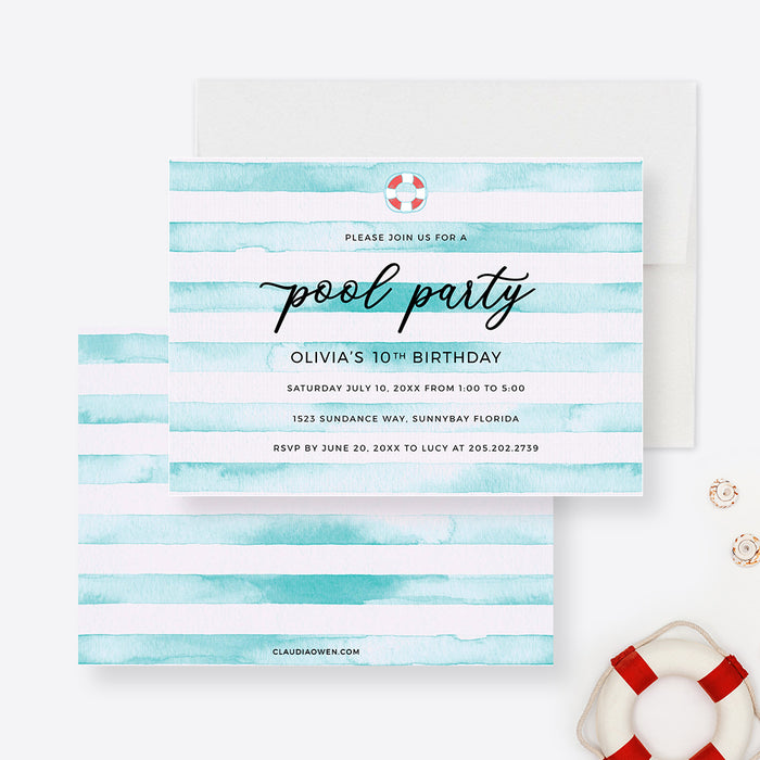 Pool Party Invitation for Kids and Adults, Swim Party Invites Digital Download, Swimming Pool Birthday Invitation with Floater, Pool Birthday Bash, Yacht Party