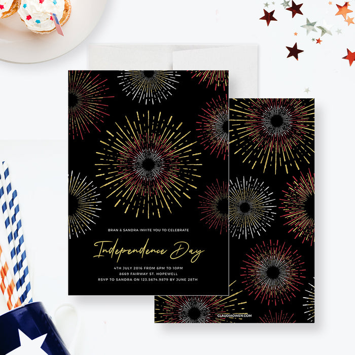 Independence Day Invitation Template, 4th of July Party Invites Digital Download, New Years Eve Party Invitation with Fireworks, Memorial Day Celebration, Birthday Fireworks Invitation
