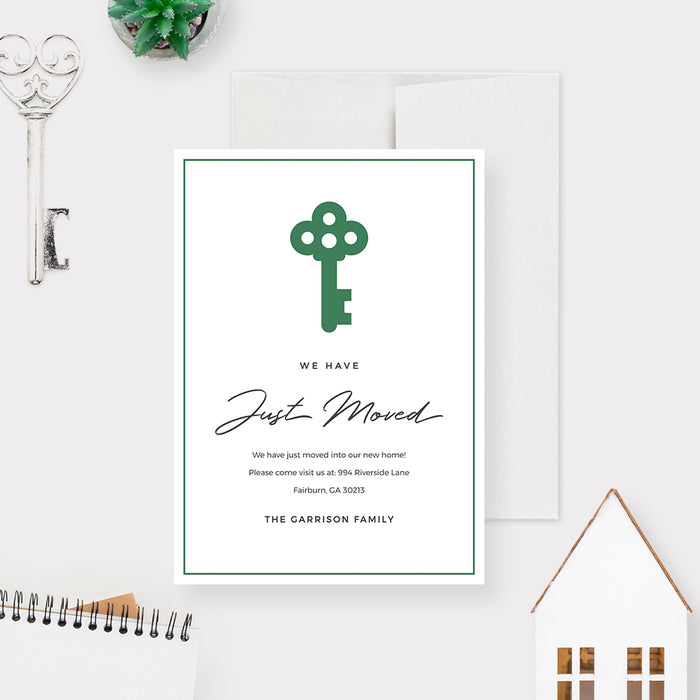 We Have Just Moved Announcement Card, Moving Announcement Template, We’ve Moved Cards with House Key, Change of Address Announcement Cards, New Home