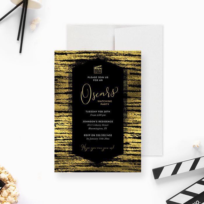 Oscars Watching Party Invitation, Elegant Oscar Viewing Party Invites in Gold and Black, Movie Night Party Digital Download, Movie Birthday Party