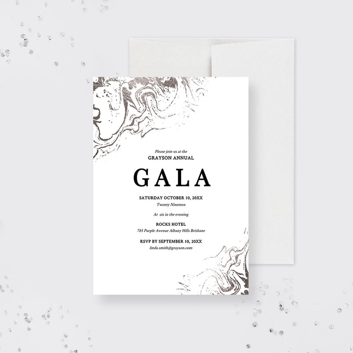 White Gala Invitation Editable Template, Business Party Gala Night Invite, Formal Invitation in White Silver Marble, 30th Business Anniversary Invitation Digital Download