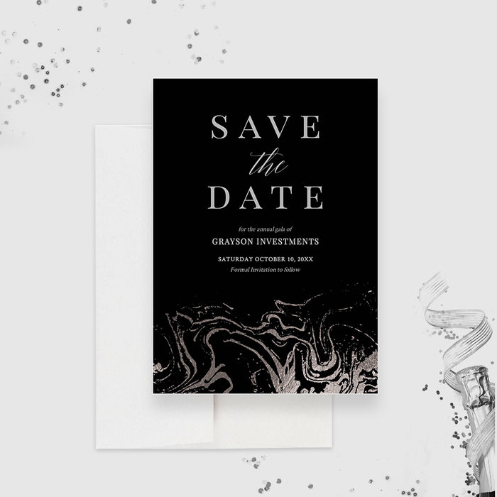Gala Save the date Editable Template, Business Save the Date Cards, Corporate Save the Date Invites, Black and Silver Save the Date Custom Cards