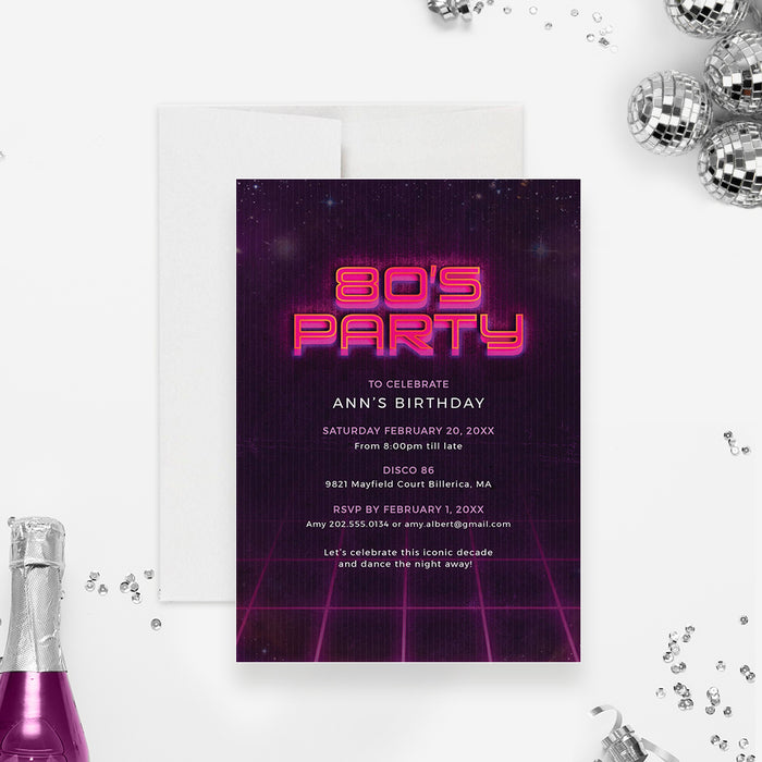 80s Birthday Party Invitation Template, 1980s Party Digital Download, Eighties Printable Party, 80s Retro