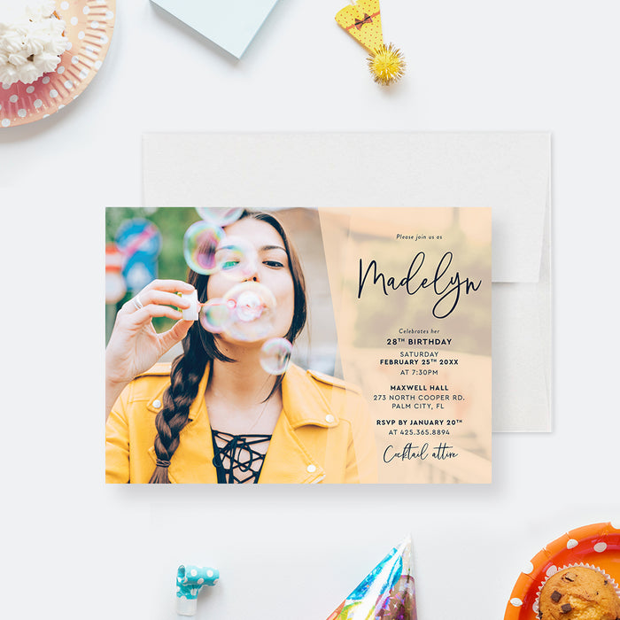 25th 26th 27th 28th 29th Birthday Party Invitation with Photo, Modern Adult Party Photo Invites, Minimalist Invitation with Picture, Teen Birthday Photo Invitation for Girls and Women