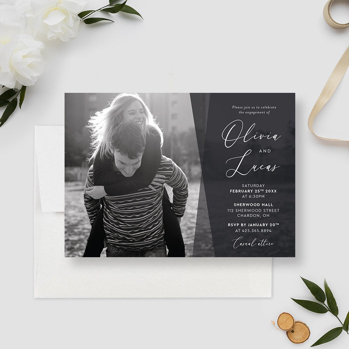 Minimalist Engagement Party Invitation with Photo, Classic Wedding Anniversary Invitation with Picture Printed Cards, Wedding Vow Renewal Photo Card