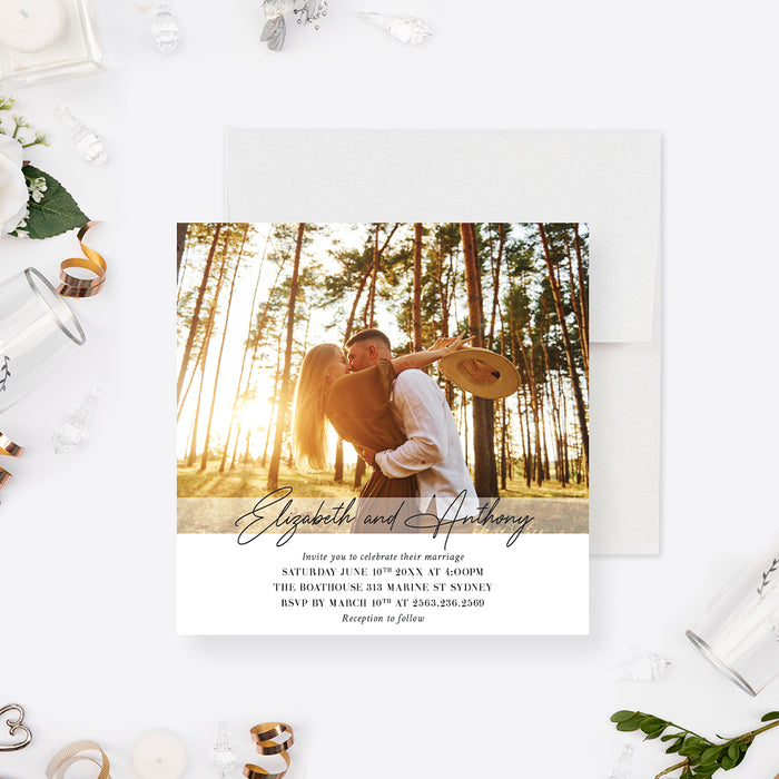 Minimalist Wedding Invitation with Photo of Couple, Marriage Invitation Card Photo Card, Simple Wedding Stationery, Printed Personalized Photo Wedding Invitations