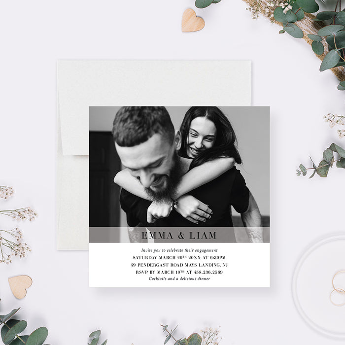 Wedding Engagement Party Invitation with Photo,We are Engaged, Engagement Dinner Celebration Printed Invitations, Minimalist Couples Wedding Shower Invite with Photo