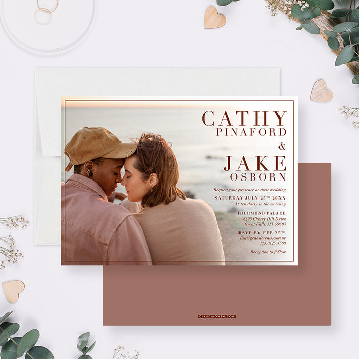 Printed Invitation Card for Wedding With Photo, Wedding Invitations with Picture of Couple, Simple Marriage Card with Photo, Lesbian Wedding Invitations with Photo