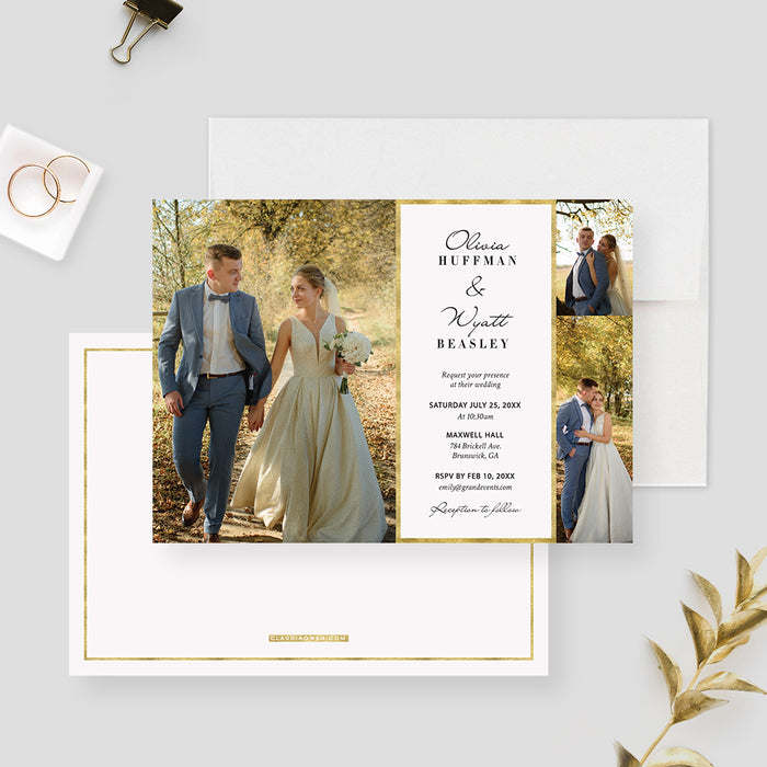 Romantic Wedding Photo Invitation Card, Simple Marriage Card with Pictures of Couple, Wedding Engagement Party Cards with Photo, Wedding Couples Bridal Shower Invitations