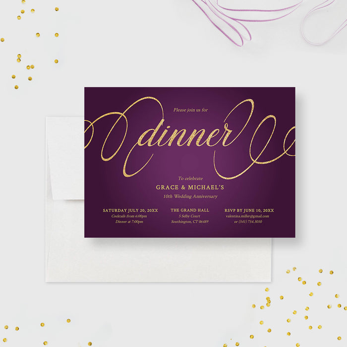 Elegant Birthday Dinner Party Invitation Card Digital Template in Maroon and Gold