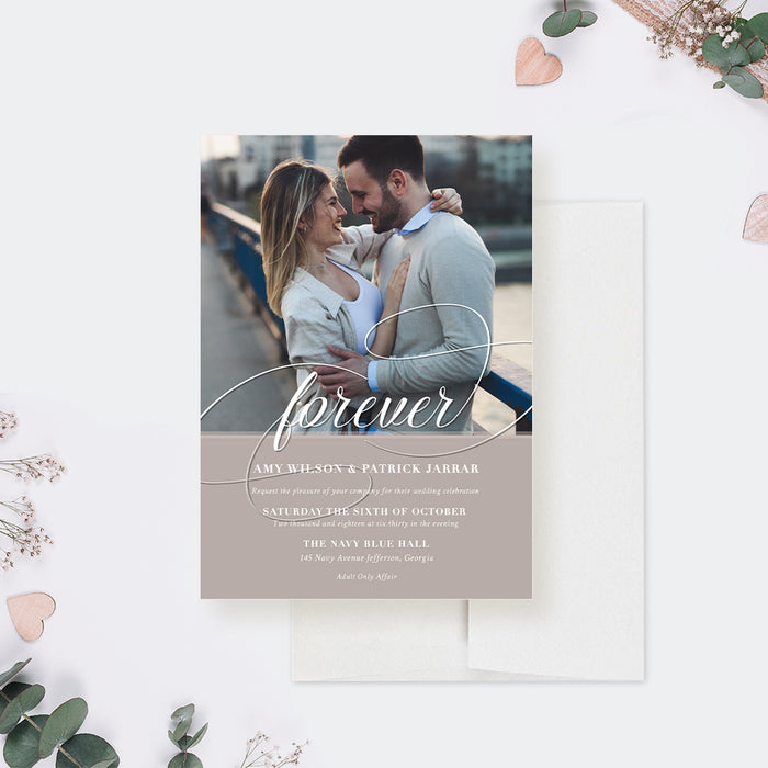 Romantic Wedding Invitation Card, Beige and White