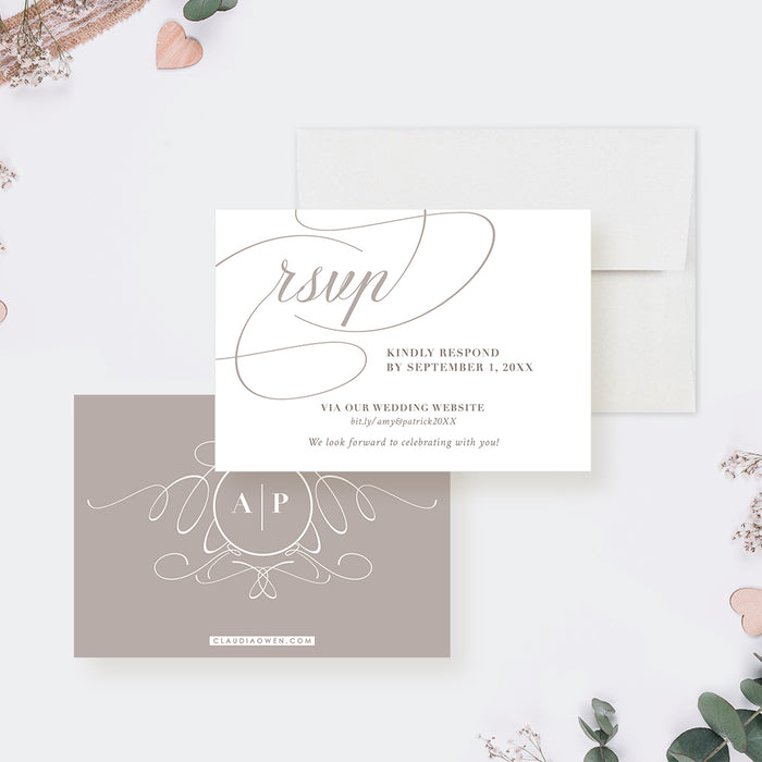 Romantic Wedding Invitation Card, Beige and White