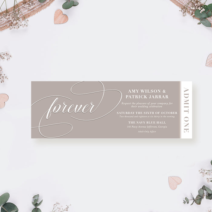 Glamorous White and Beige Personalized Ticket Invitation Card