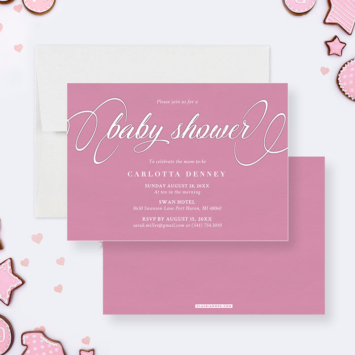 Baby Shower Party Invitation Card, Pink and White