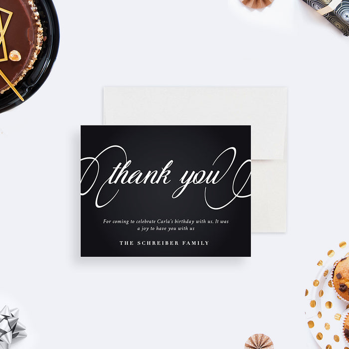Birthday Thank You Card, Elegant Black and White Note Card
