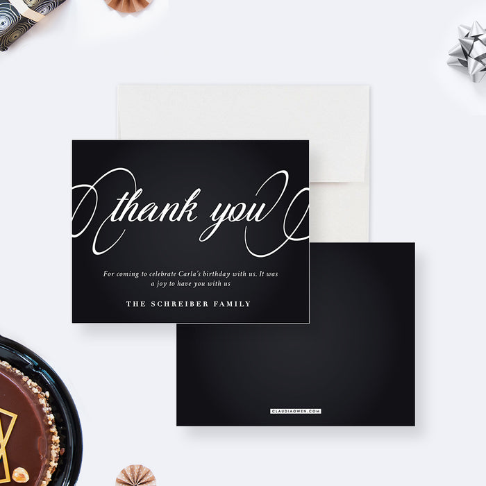 Birthday Thank You Card, Elegant Black and White Note Card