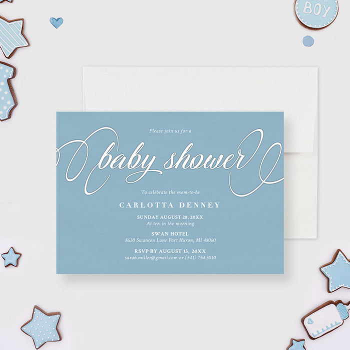 Baby Shower Invitation Card, Blue and White