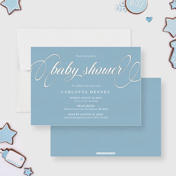 Baby Shower Invitation Card, Blue and White