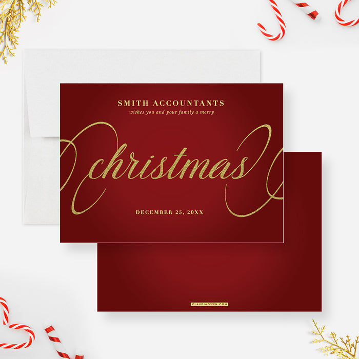 Christmas Party Invitation Card, Red and Gold, Corporate Holiday Card