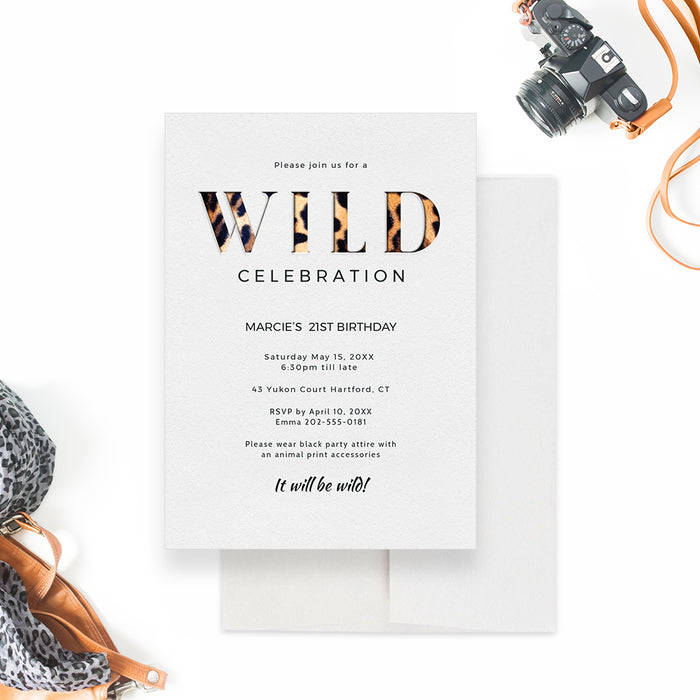 Wild Birthday Party Invitations Editable Template, 21st 30th 40th 50th Women Birthday Invitations, Custom Bachelorette Party Invites, Leopard Animal Print Digital Download