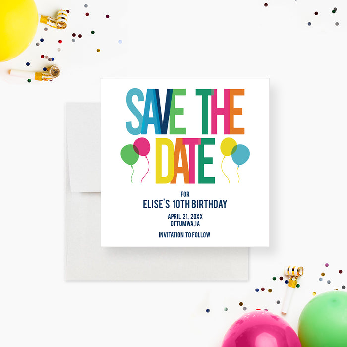 Colorful Birthday Party Save The Date Card for Children