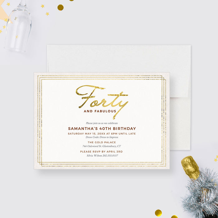 40th Birthday Party Invitation Editable Template, 40 and Fabulous Printable Digital Download, Fortieth Invitation, Turning Forty