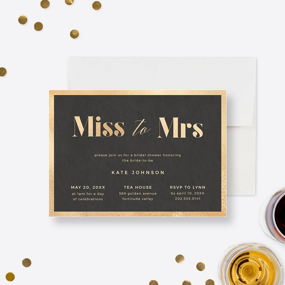 Miss to Mrs Bridal Shower Party Invitation Editable Template, Bachelor