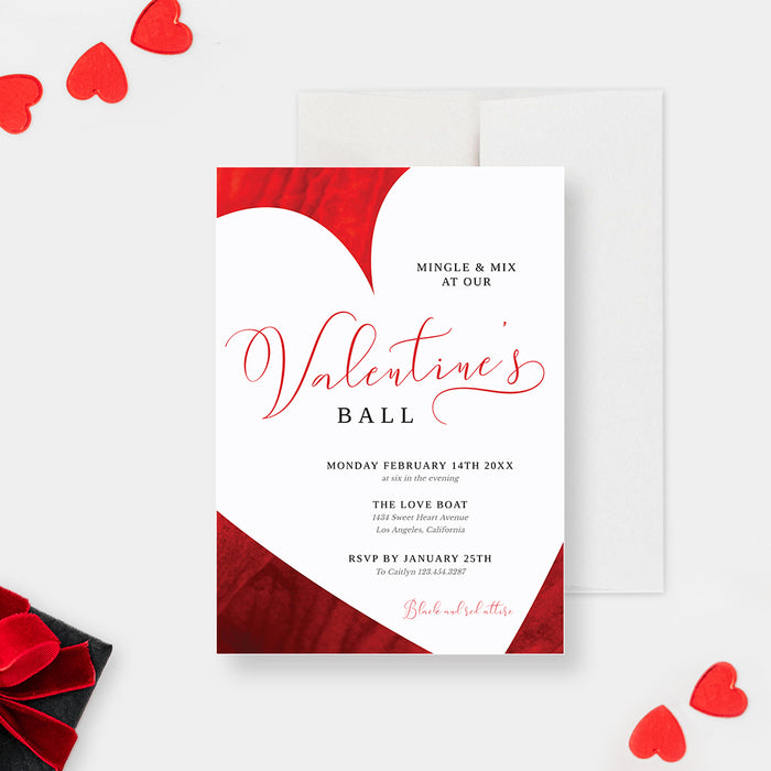 Valentines Ball Invitation Digital Download, Personalized Valentines Day Party Invites, Galentines Day Diner Party Template, Love Heart Couples Shower Printable Invites