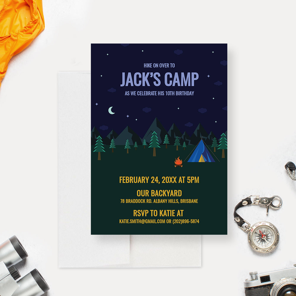 Camping Party Invitation Editable Template, Summer Camp Out Digital Do, image size:1000x1000