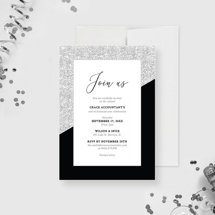 Join Us Party Invitation Editable Template, Business Printable Digital Download, Silver Glitter Corporate Event, Elegant Company Event
