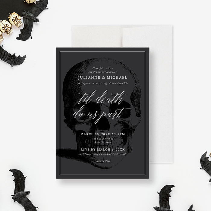 Til Death Do Us Part Party Invitation Editable Template, Wedding Bridal Shower Digital Download, Halloween Couples Shower Gothic Invite