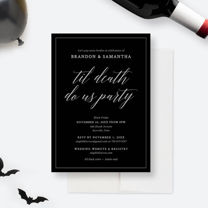 Til Death Do Us Party Invitation Black Editable Template, Wedding Bridal Shower Digital Download, Halloween Couples Shower Gothic Invite