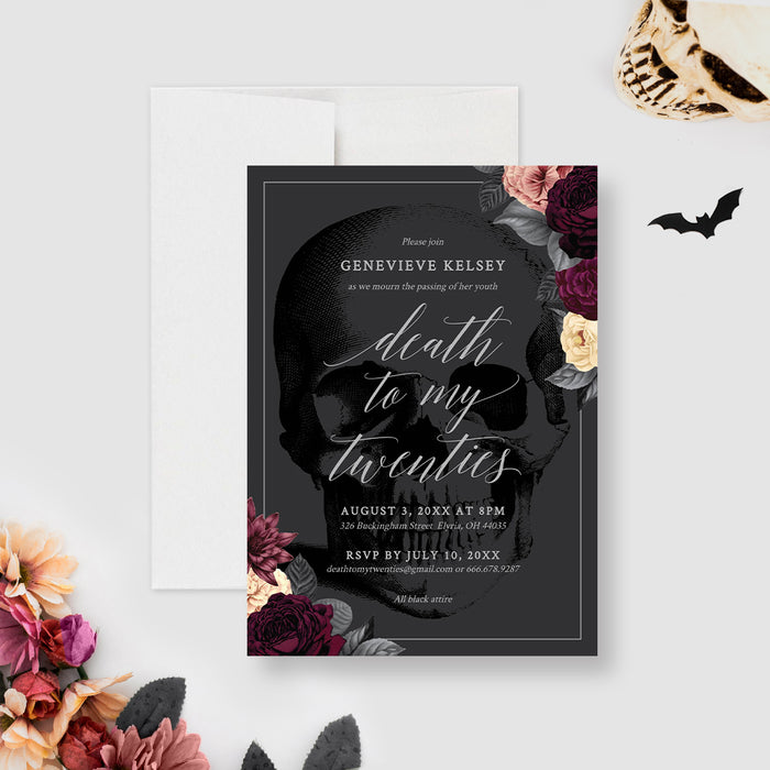 Death to My Twenties Birthday Party Invitation Editable Template, Death to My 20s Funeral Birthday, Floral Skull 30th Digital Download