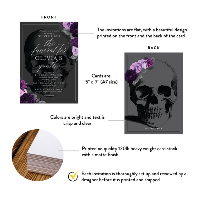 Funeral for my Youth Birthday Party Invitation, Death to My Youth with Purple Flowers