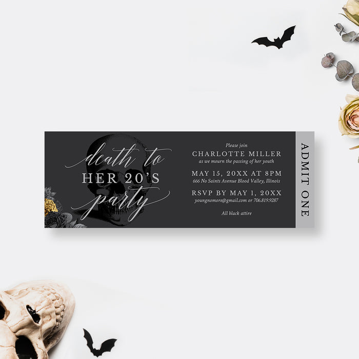 Funeral Birthday Party Ticket Invitation Card, Death to My 20s 30s 40s, Halloween Birthday Party