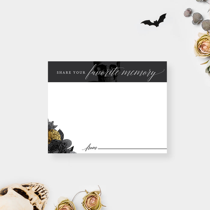 Printable Share a Memory Card Template with Gold and Black Flowers, Goth Birthday Party Memory Sign, RIP 20s 30s 40s Funeral Memory Cards, Death to my 20s Memory Cards Digital Download