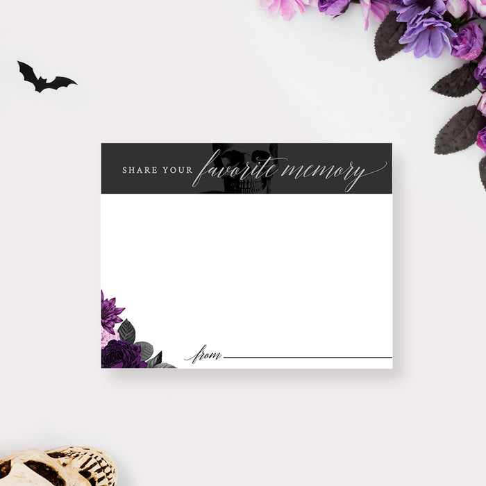 Death to my 20s Share Your Memory Card Template, Memorial Stationery Templates, RIP 20s 30s 40s 50s Printable Share a Memory Card, Funeral for my Youth Card with Purple Flowers