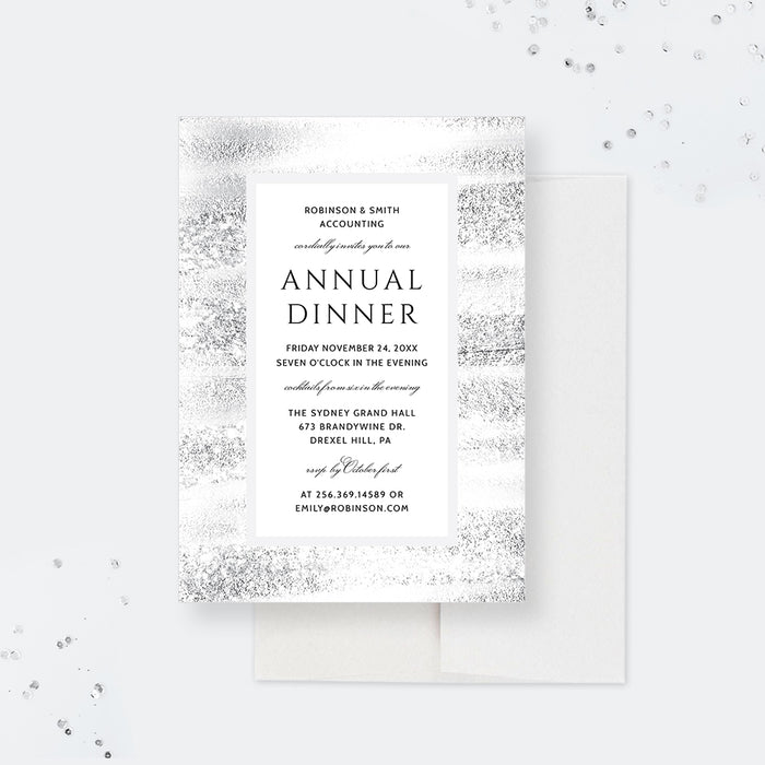 Annual Dinner Invitation Editable Template, Custom Gala Night Invites, Personalized Elegant Silver Invitations, Client Appreciation Dinner Professional Event, Business Anniversary Invites