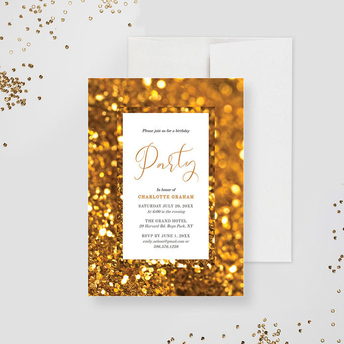 Gold Birthday Formal Party Invitation Template, 50th Gold Wedding Anniversary, Sparkly Gold Invites Digital Download, Elegant Golden Gala Night, Personalized 50 Year Anniversary Party