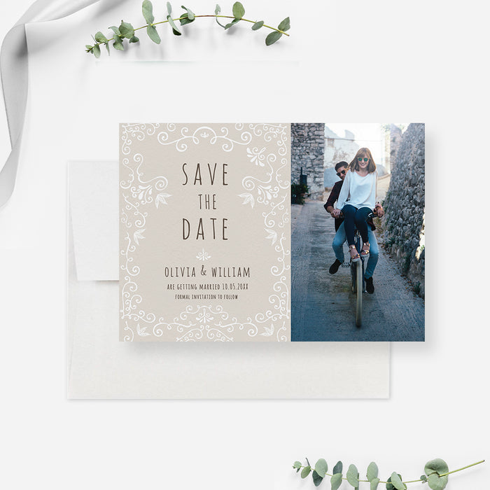 Save the Date Cards with Photo Template, Rustic Marriage Announcements Cards Digital File, Personalized Wedding Save the Date Invites, Photo Save the Date Wedding Stationery