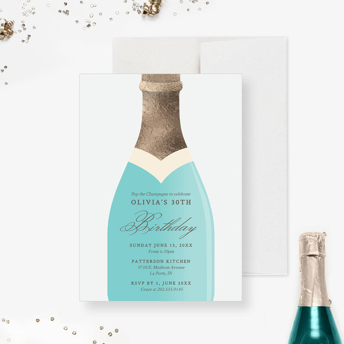 Champagne Brunch and Bubbly Party Invitation Template, 21st 30th 40th Turquoise Birthday Digital Download, Couples Wedding Bridal Shower