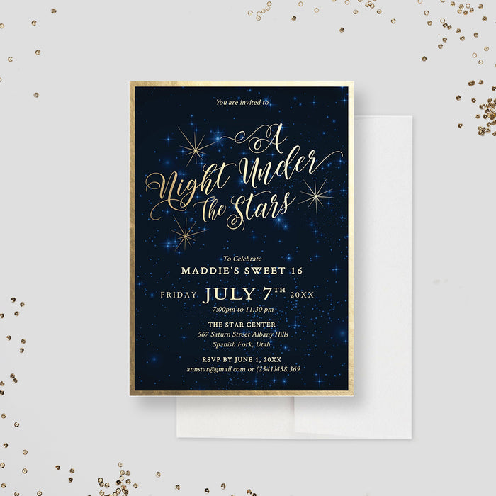 Under the Stars Sweet 16 Teen Birthday Printable Party Invitation, Sweet Sixteen Invites with a Starry Night Sky, Quinceanera Invitation