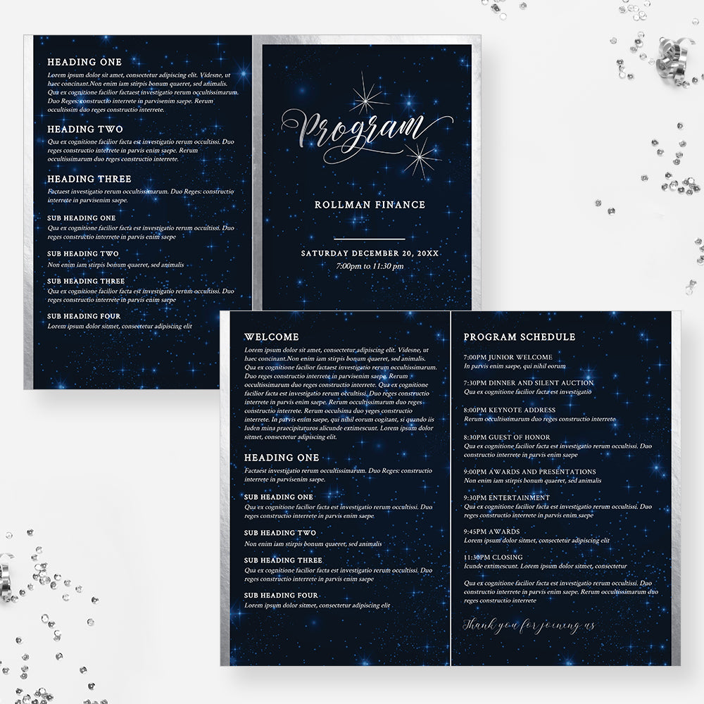 Starry Night Program Template, Event Ceremony Program Template, Editab