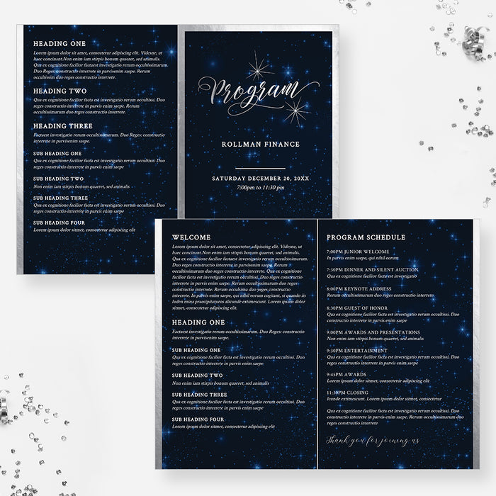 Event Program Folded Starry Night Program Template, Event Ceremony Program Template, Editab