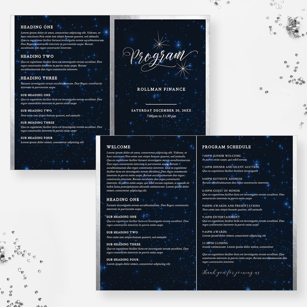 Starry Night Program Template, Event Ceremony Program Template, Editab